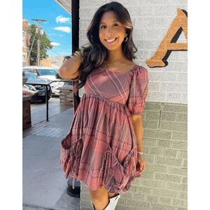 Entro Pink Plaid Mini Dress
